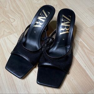 Zara black Mesh square toe mules
